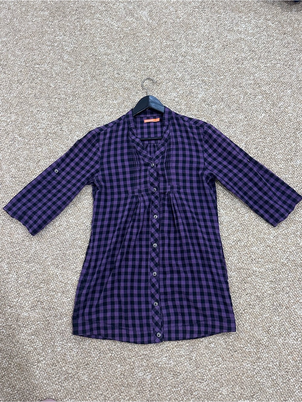 Purple Gingham Check Shirt | Roll-Up Sleeves,  Vintage Button-Up, Sz S/M